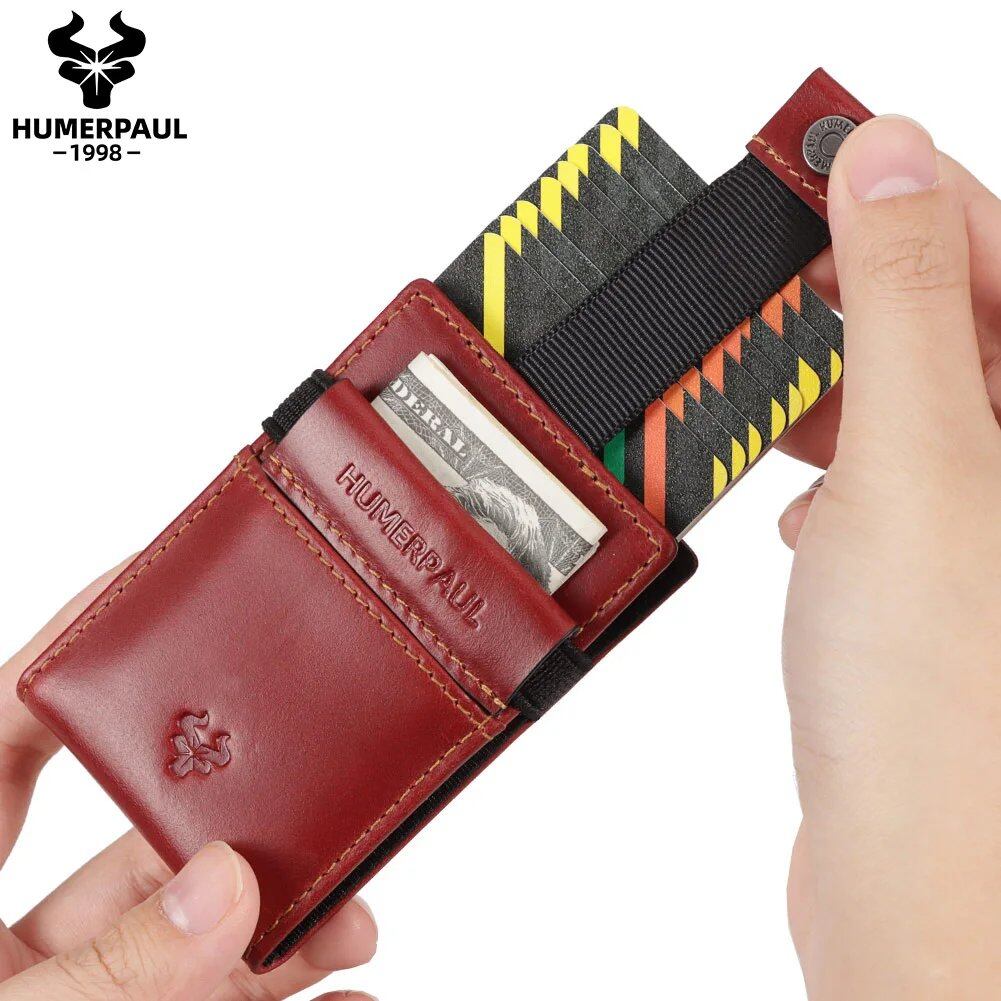 HUMERPAUL スリムRFIDカードホルダー財布 メンズ用 本革 超薄型 お金入れ 携帯ビジネスID札入れ 並行輸入品