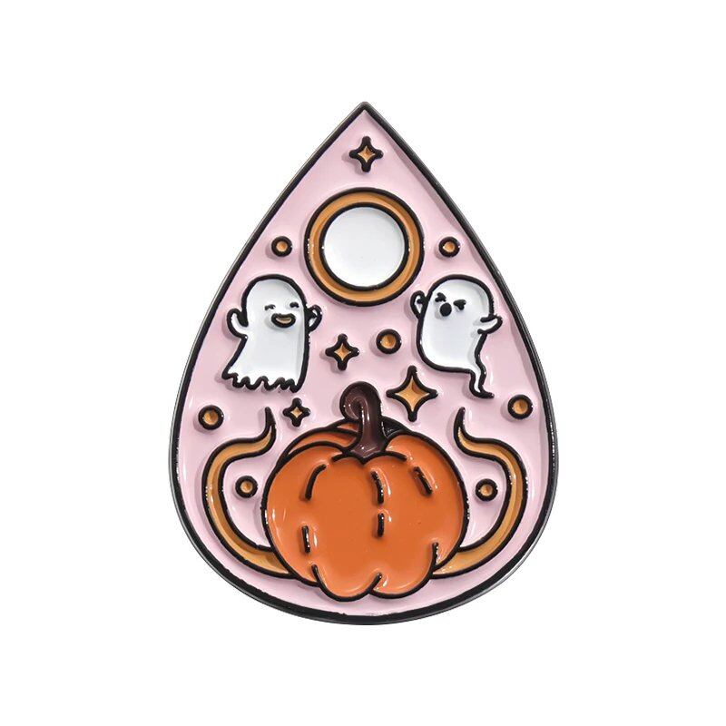 Halloween Ghost Tarot Enamel Pin - Custom Pumpkin Chainsaw Ghost Brooch Lapel Badge Funny Jewelry Gift for Friends Main Stone Color: Black; Metal Color: QHXZ24 Parallel Import