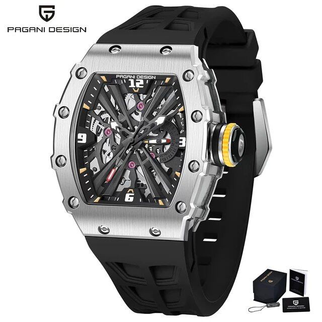 Pagani Design New Men's Quartz Watch VH65 Active Skeleton Dial, 50m Water Resistance, Rectangular Sapphire Crystal, Men's Watch, Color: Parallel Import