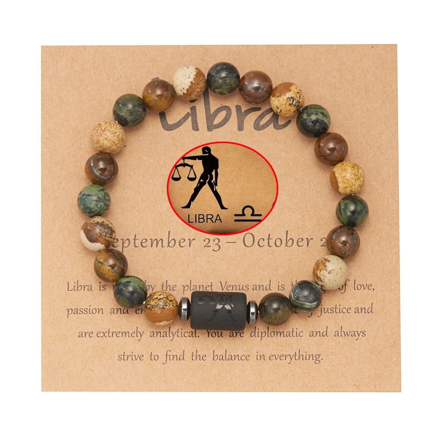 Natural Tiger Eye Beads 12 Zodiac Sign Bracelet for Men and Women, featuring Aries, Taurus, and Virgo. Metal Color: BR23Y0501 - Parallel Import