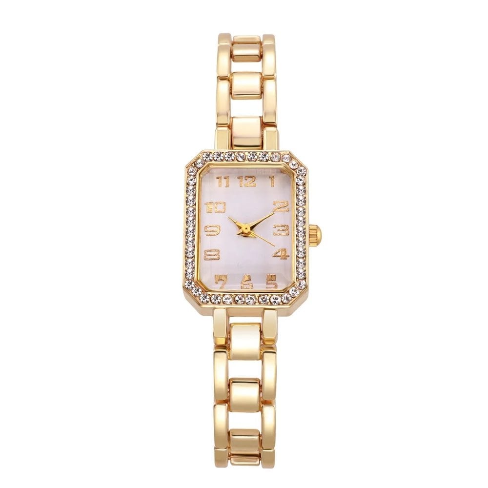 New Luxury Women's Watch, Simple Square Design, Full Diamond Digital Quartz Movement, Gold Stainless Steel Bracelet, Dress Watch; Ships from: Parallel Import