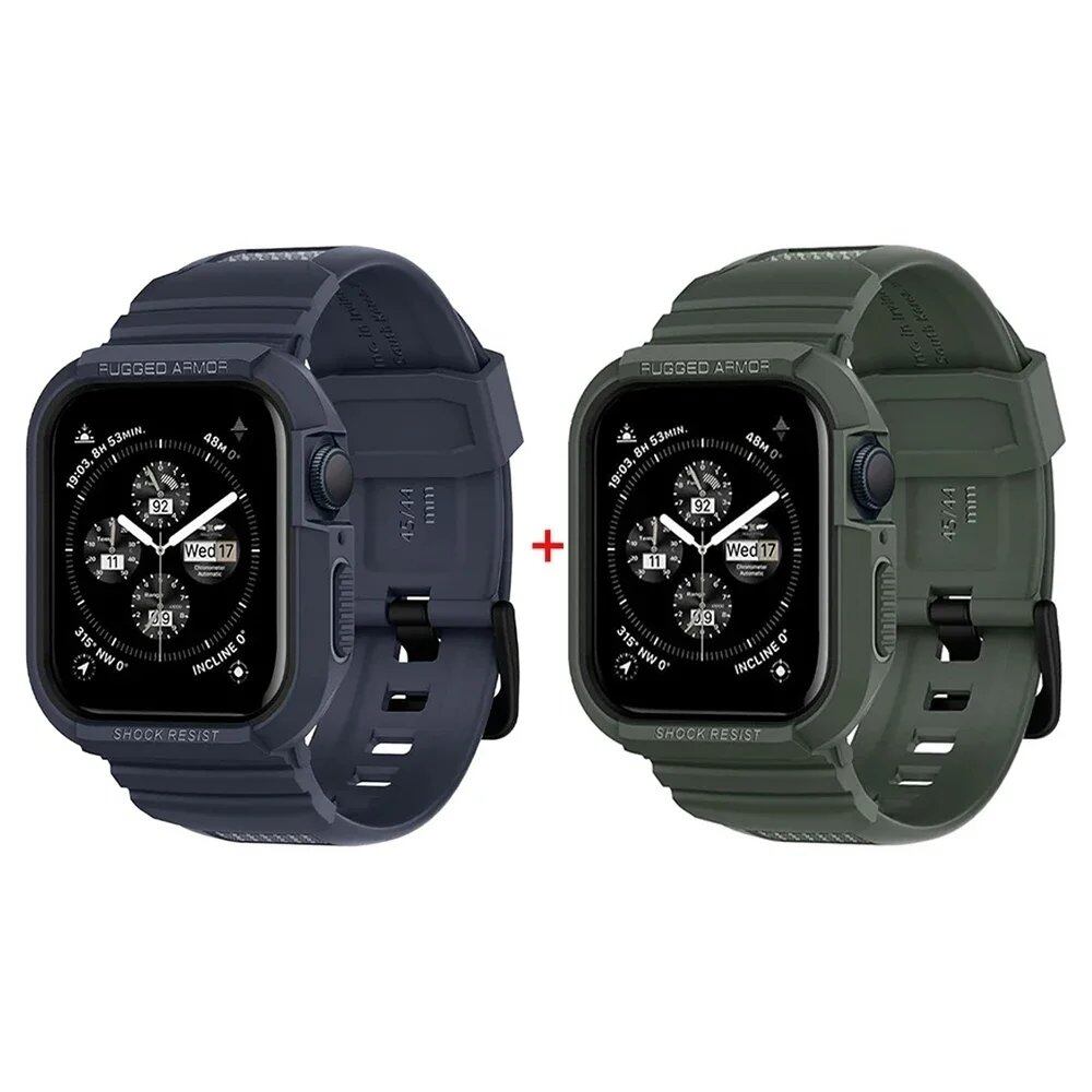 Rough Armor Pro Reinforced Rubber Case & Band for Apple Watch Ultra 2/Series 9/8/SE2/7/6/SE/5/4 (Compatible with 45mm/44mm/41mm/40mm) Band Color: Parallel Import