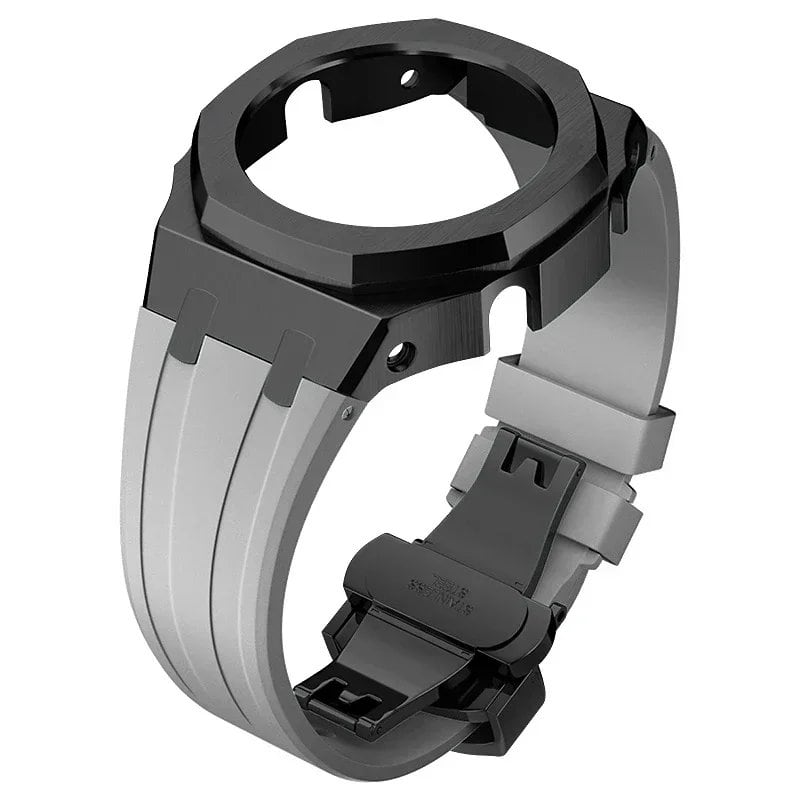 Casio Gen4 Metal Bezel Modification Kit for GA2100 with Stainless Steel Strap and Rubber Watch Case, Compatible with GEN4 GA2100/2110, Band Color: Parallel Import