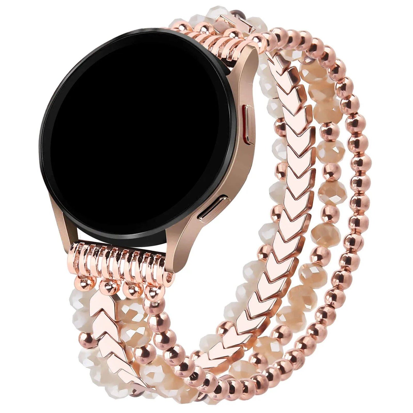 20mm Handmade Fashion Elastic Crystal Beaded Band for Samsung Galaxy Watch 6/5/4 (40mm/44mm) and Galaxy Watch Active 2 (42mm/46mm) - Women's Band Color: Parallel Import