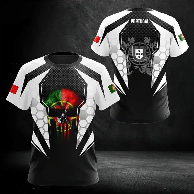 3D Printed Portuguese Flag T-Shirt with Portuguese Emblem and Spiritual Totem, Men's Short Sleeve Cool T-Shirt, Streetwear, Size: Parallel Import