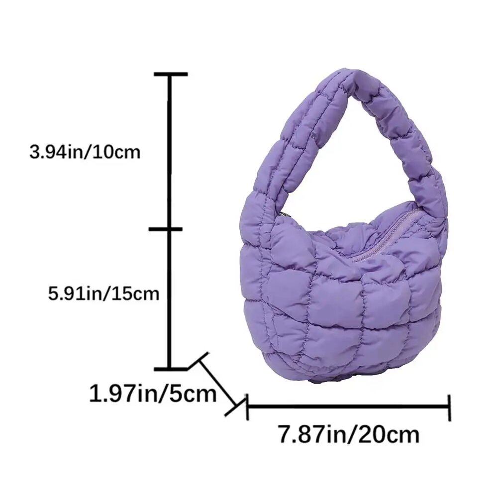韓国風ひだ飾りソリッド脇バッグ チェキントキルト 女性用小型ハンドバッグ バブル刺繍レディースショルダーバッグ 冬用コットントートバッグ ;発送元: 並行輸入品