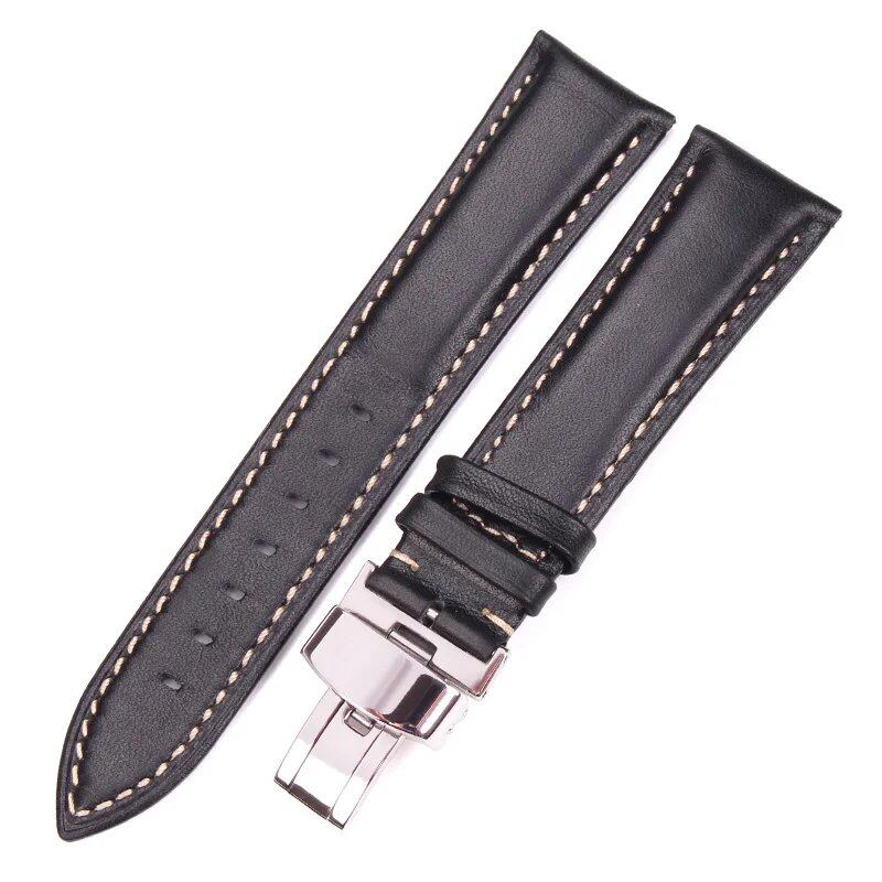 18-24mm Women's & Men's Vintage Smooth Watch Band Strap, Dark Brown Genuine Leather Bracelet with Metal Butterfly Deployment Clasp Buckle, Band Color: mm, Parallel Import
