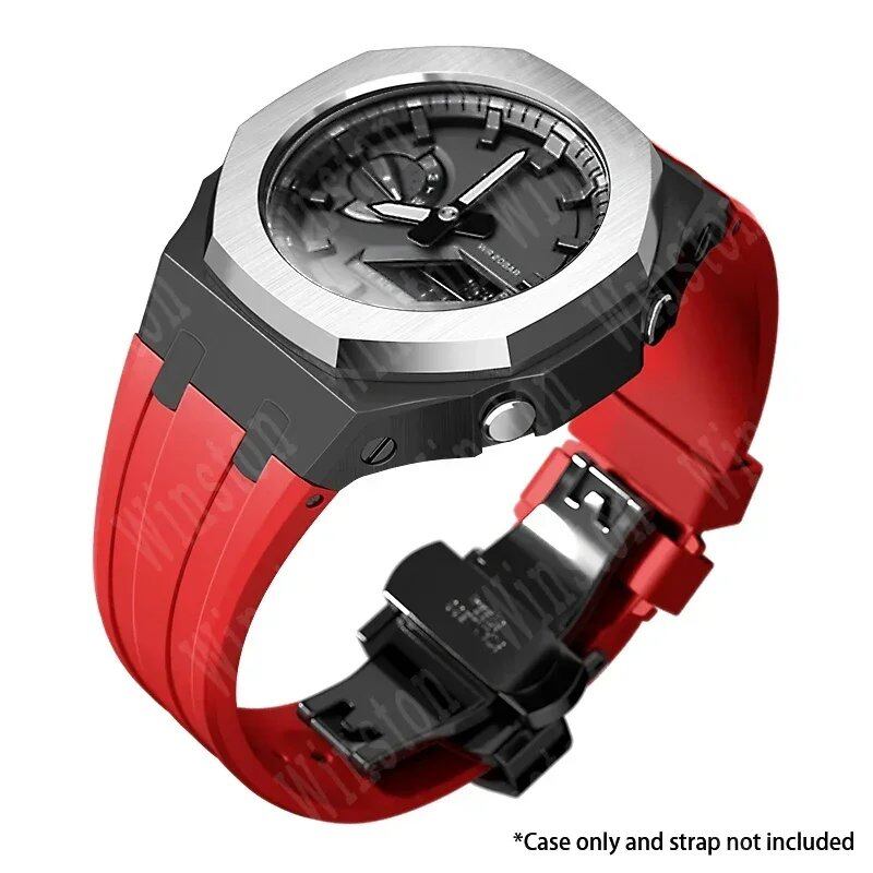 Casio Gen4 Metal Bezel Modification Kit for GA2100 with Stainless Steel Strap and Rubber Watch Case, Compatible with GEN4 GA2100/2110, Band Color: Parallel Import
