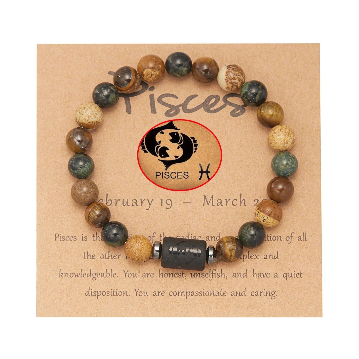Natural Tiger Eye Beads 12 Zodiac Sign Bracelet for Men and Women, featuring Aries, Taurus, and Virgo. Metal Color: BR23Y0501 - Parallel Import
