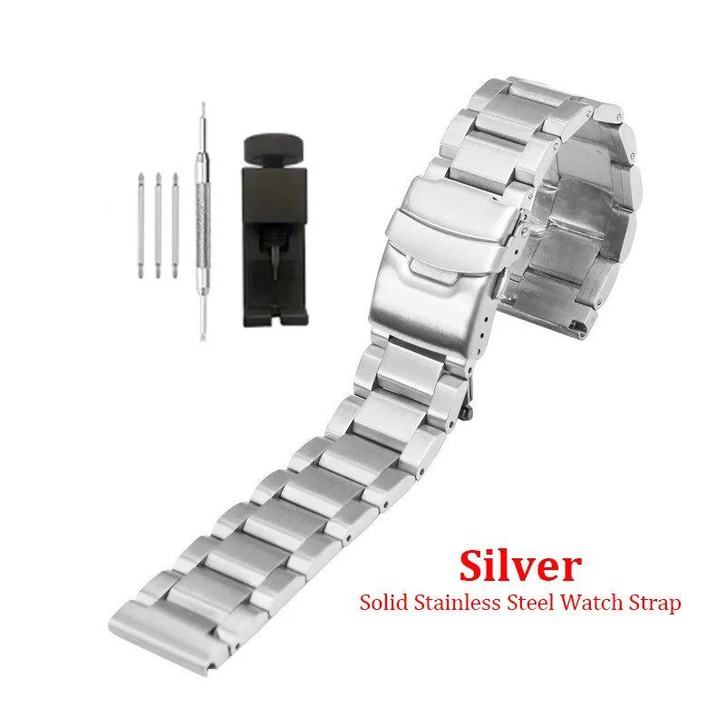 Solid Stainless Steel Watch Strap, 18, 19, 20, 21, 22, 23, 24, 25mm, Metal Band, Folding Buckle, Universal Bracelet for Men and Women, Band Color: mm, Parallel Import