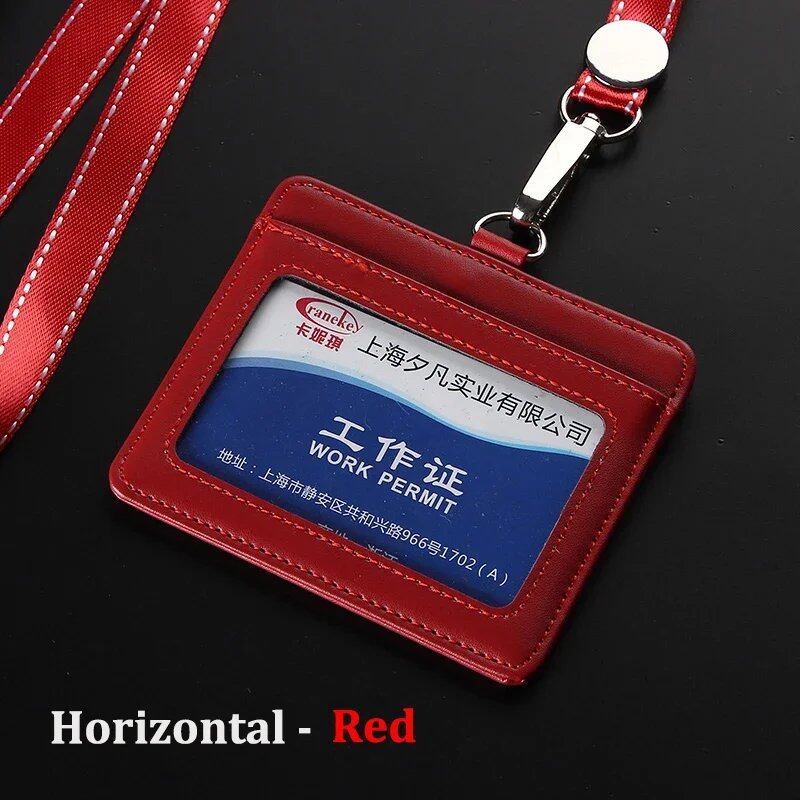 NEW IDホルダー バンクカードケース ユニセックス 本革 ビジネス用 名札カバー レザーカードホルダー 首掛けストラップ付き 並行輸入品