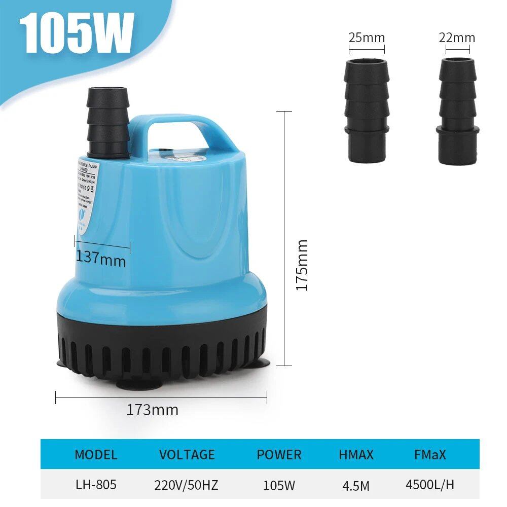 10/18/25/45/60/85/105W Submersible Pump for Aquariums, Circulation Pump, Filter, Bottom Suction Type, W-220V 50Hz, Parallel Import