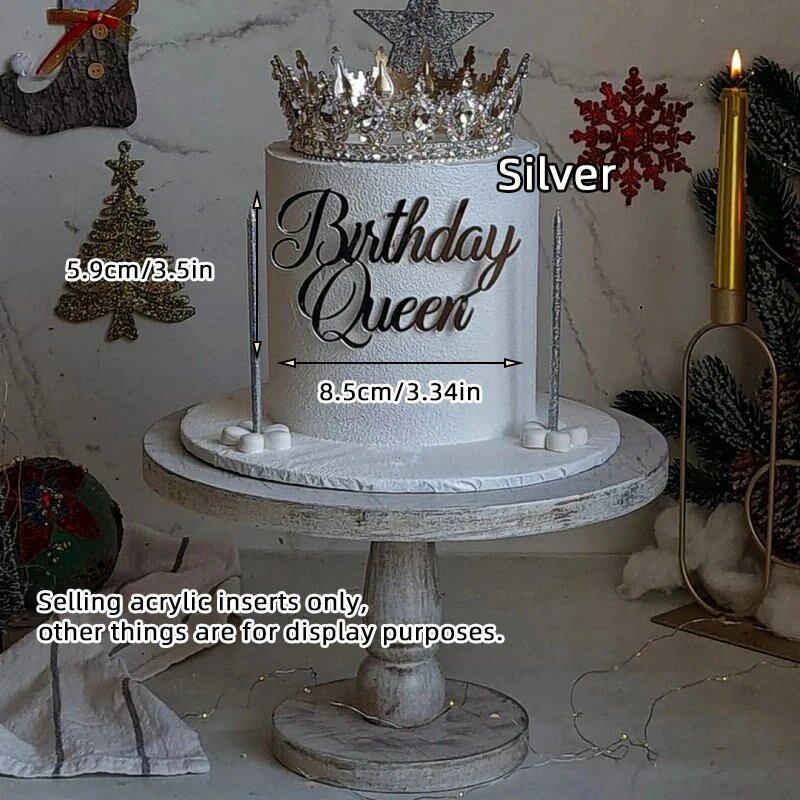 Set of 1, 3, or 5 Acrylic Birthday Queen Gold Cake Topper for Happy Birthday Party Side Cake Decorations. Size: Parallel Import.