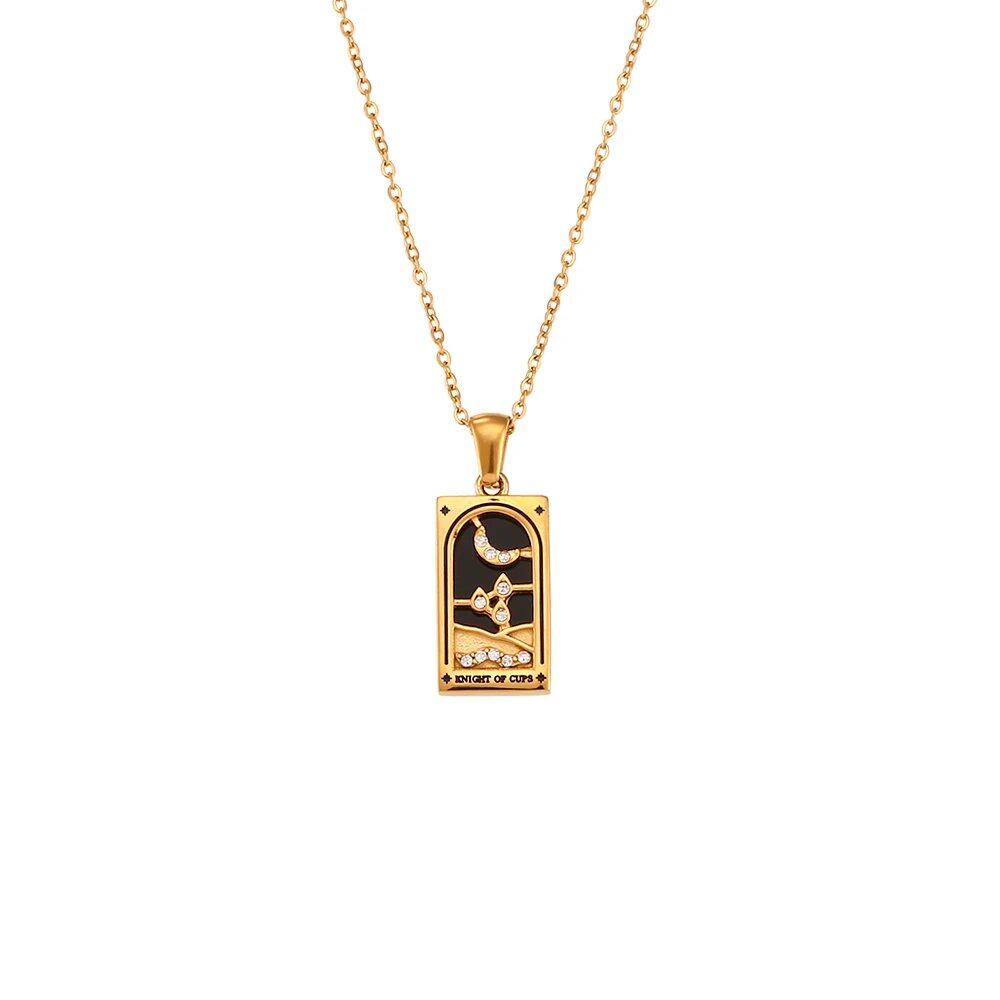 2022 Color-Resistant Colorful Tarot Necklace with Zircon Star, Moon, Sun, Lovers, Magician, Knight, and Empress Pendants for Women, 40cm Long; Metal Color: Parallel Import