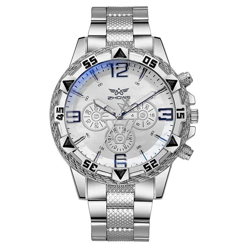 Luxury Men's Quartz Watch, Classic Business Watch, Large Dial, Alloy Steel Strap, Blue Light, Three-Dial, Men's Quartz Watch, Color: Parallel Import