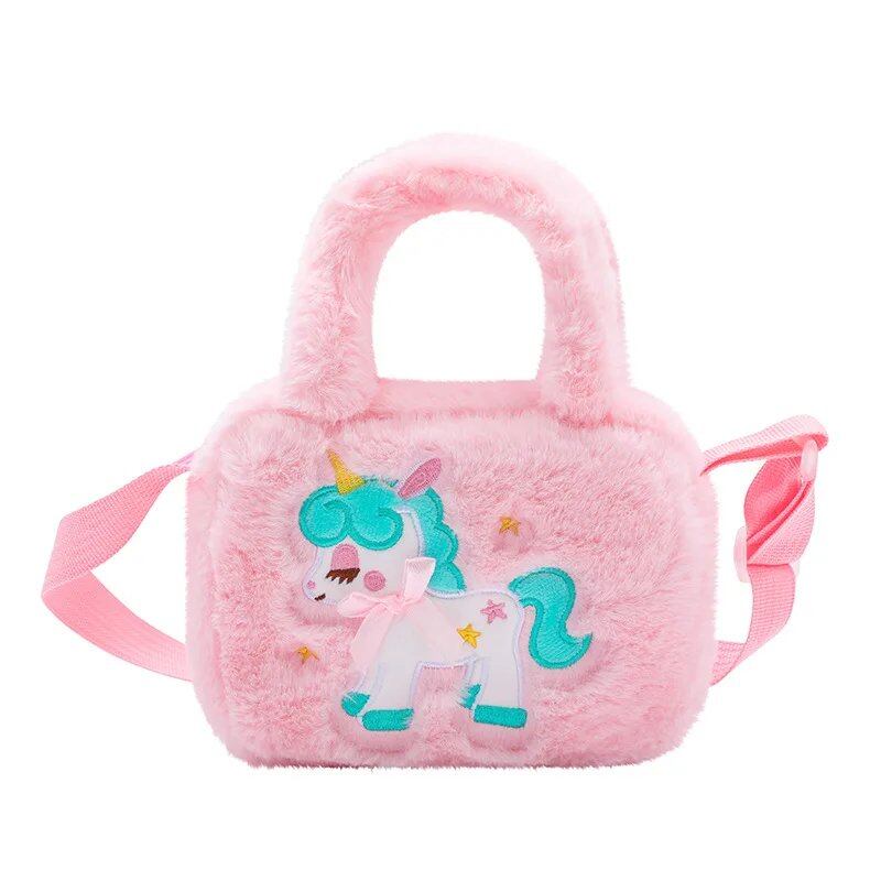 かわいい子供向けアニメユニコーン クロスボディバッグ ふわふわプラッシュ ショルダーバッグ 女の子用 パーティーや休日の贈り物に最適 並行輸入品