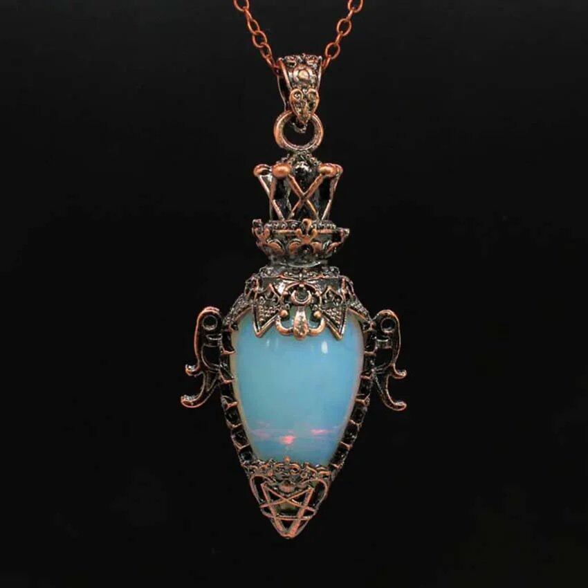 Crystal Pendant Necklace for Dowsing and Spiritual Divination, Natural Amethyst, Rose Quartz, and Onyx, Antique Pendulum Pendant, Metal Color: Parallel Import