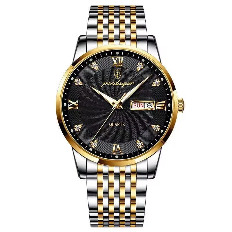 POEDAGAR Luxury Men's Watch, Waterproof, Luminous, Date and Day Display, Quartz, Stainless Steel, Sporty, Fashion, Color: 827 S, Parallel Import