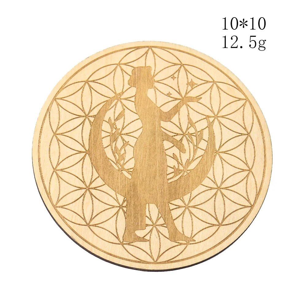 10cm Wooden Tree of Life Jewelry Display Tray with Quartz Crystal Wall Decor, Metatron's Cube, Star of David, Chakra, and Meditation Accessory (Imported)