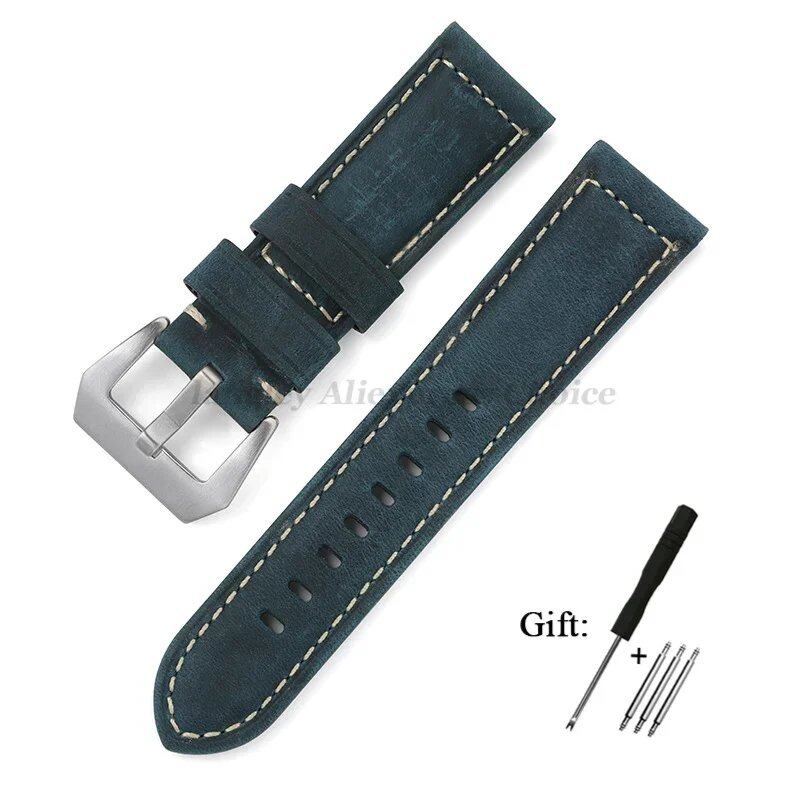 Genuine Panerai Leather Watch Band, High-Quality Calf Crazy Horse Strap, Men's Sports Bracelet, 20mm, 22mm, 24mm, 26mm Band Colors, Parallel Import