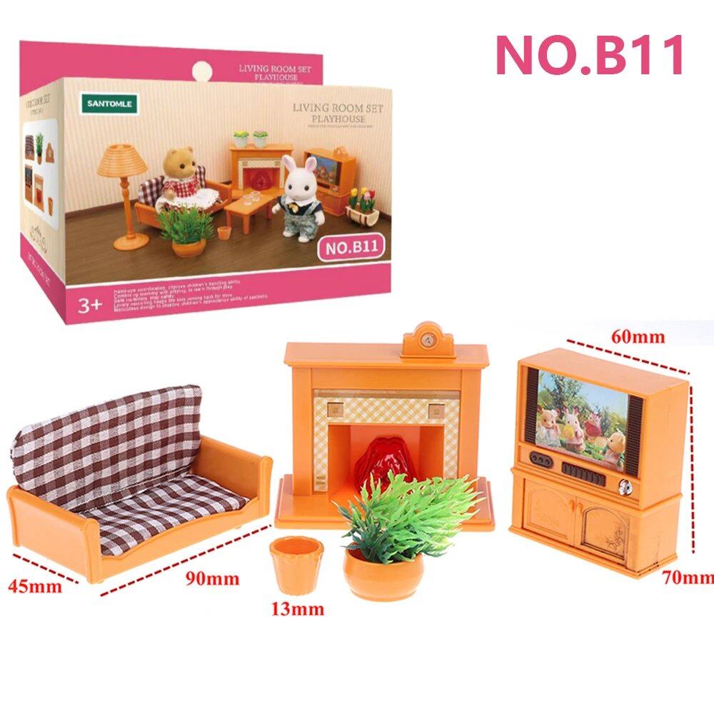 1/12 Scale Dollhouse, Forest Family, Microfilm Furniture, Bathroom, Kitchen, Dining Room, Bed, Wardrobe, Model House, Playhouse, Girl's Birthday Gift, Color: B, Parallel Import