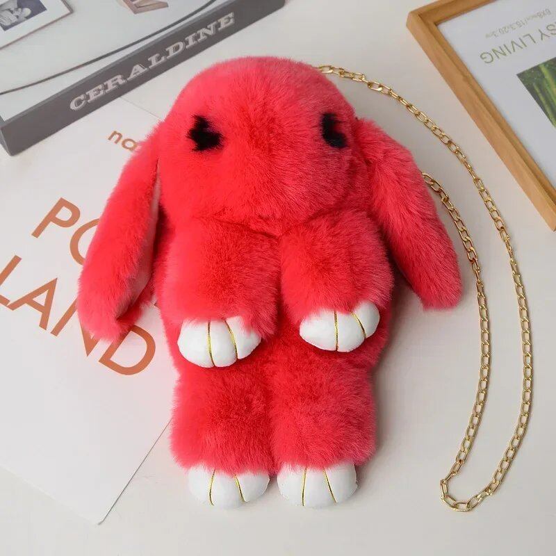 Cute Fluffy Rabbit Pom Pom Chain Bag for Women, Cartoon Rabbit Sling Bag, Plush Bunny Shoulder Backpack, Birthday Gift for Girls, Parallel Import