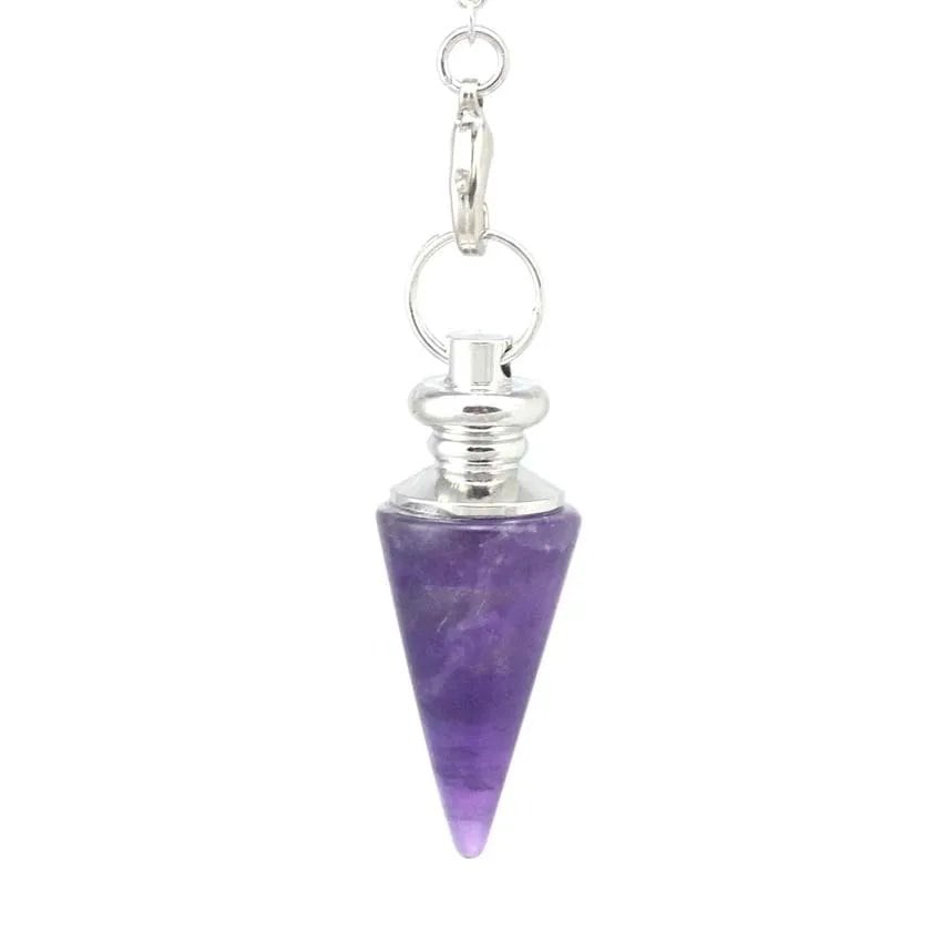 Healing Crystal Stone Cone Pendant - Natural Amethyst & Rose Quartz Spiritual Pendulum for Dowsing & Divination, Metal Color: Parallel Import