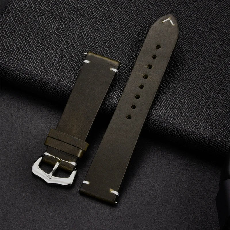 Retro-style genuine leather, oil-waxed finish, aged look, cowhide luxury business watch band, 18, 20, 22, 24mm, Band Color: mm, Parallel Import