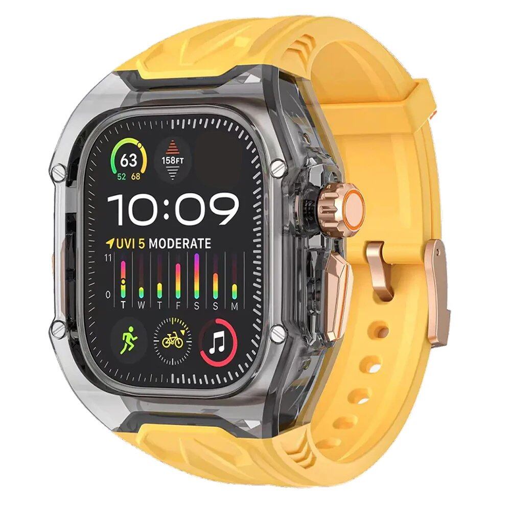 Transparent Customization Kit for Apple Watch Ultra 10/9/8/7, 49mm/44mm/45mm Compatible Strap & Case Set, Rubber Band Mod for iWatch Series 6/5/4, Band Color: ; Ships from: Parallel Import