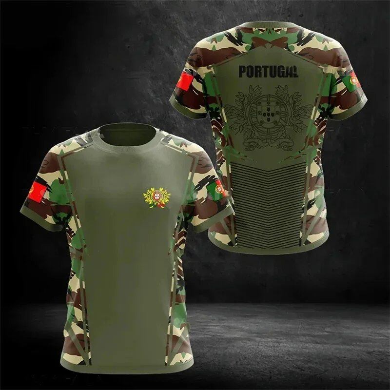 3D Printed Portuguese Flag T-Shirt with Portuguese Emblem and Spiritual Totem, Men's Short Sleeve Cool T-Shirt, Streetwear, Size: Parallel Import