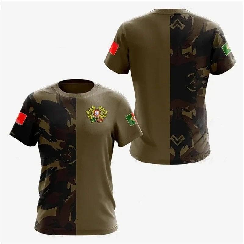 3D Printed Portuguese Flag T-Shirt with Portuguese Emblem and Spiritual Totem, Men's Short Sleeve Cool T-Shirt, Streetwear, Size: Parallel Import