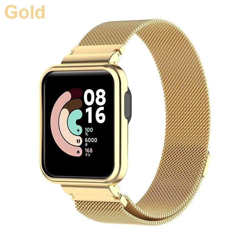 「Xiaomi Mi Watch Lite / Redmi Watch 2 / 3 Active 対応 金属ストラップ バンド - ケースプロテクター&マグネットループ付き 交換用ブレスレット」 サイズ:ストラップ 並行輸入品