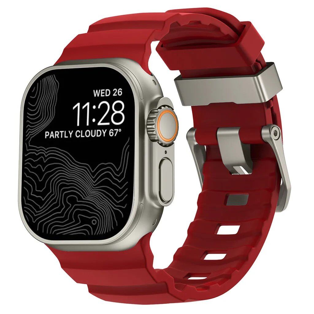 Sport Band for Apple Watch Ultra 2/10/9/8/7/6/SE/5/4 - Soft Silicone and Titanium Bracelet Strap, Compatible with iWatch 42mm, 44mm, 45mm, 46mm, and 49mm Band Colors: 42mm, 44mm, 45mm, 46mm, and 49mm Band Widths (Imported)