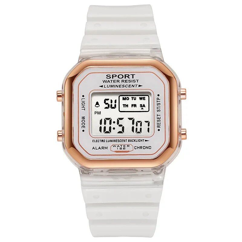 Fashion Brand Student-Friendly Transparent Electronic Watch, Candy Color LED, Women's Sports, Waterproof, Gift, Parallel Import