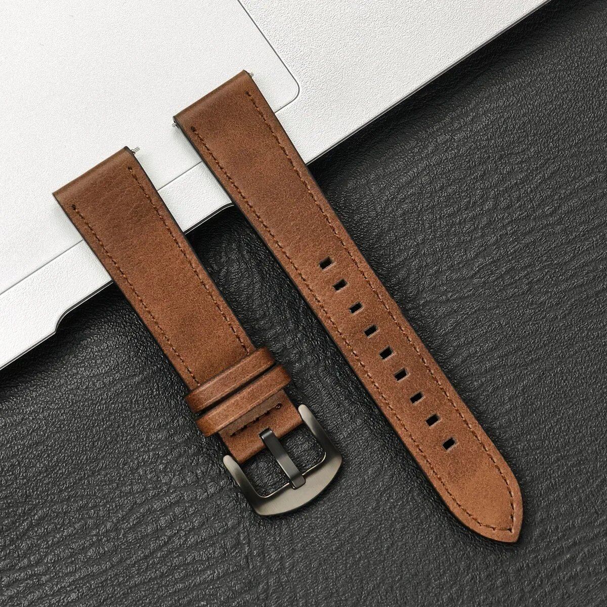 Compatible with Samsung Galaxy Watch 6/5/4 (40mm/44mm) and Xiaomi Redmi Watch 3 Lite/Active, 20mm/22mm Leather Strap, Vintage Style, Size 2, Parallel Import