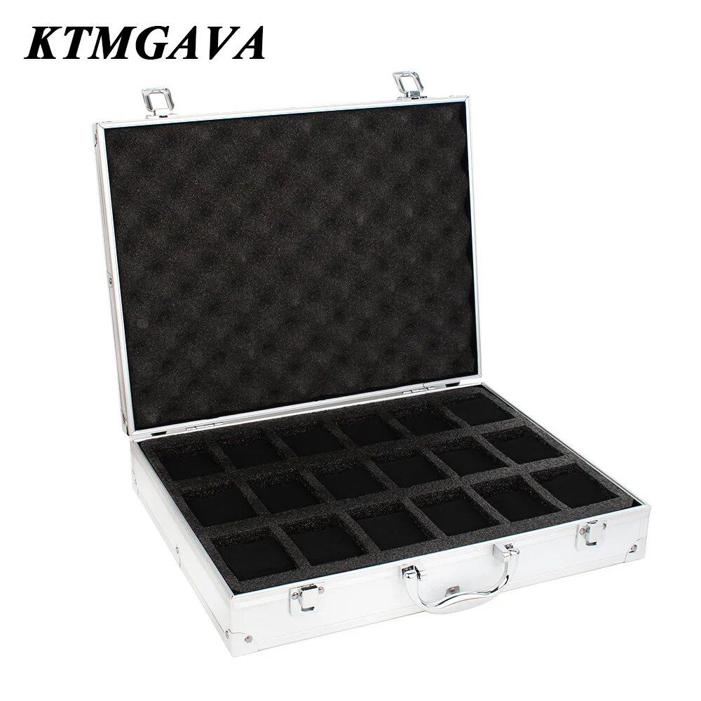 10/12" 18-Division Grid Aluminum Alloy Black Watch Storage Box, Jewelry Collection Box, Portable, Large Capacity, High-Quality Gift Box, Parallel Import
