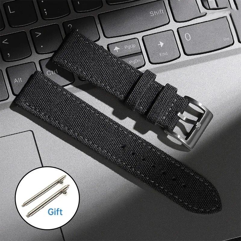 Quick Release Watch Strap for Men and Women, Nylon and Leather Band, Universal Military Fabric Leather Wristband, Army Sport Bracelet, 20mm/22mm Band Color: mm; Ships from: Parallel Import