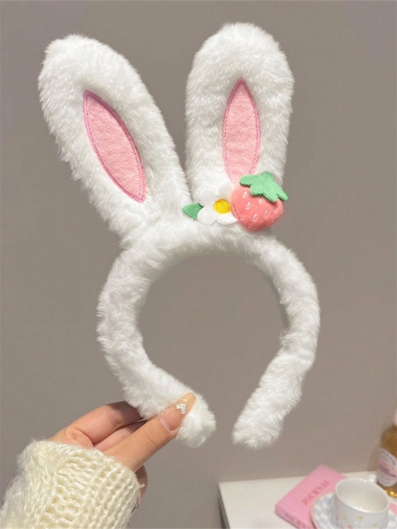 1 Cute Large Bunny Ear Headband for Women, Fall/Winter 2024 Collection, Fluffy Plush, Facial Cleansing Hair Card, One Size Fits All; Imported