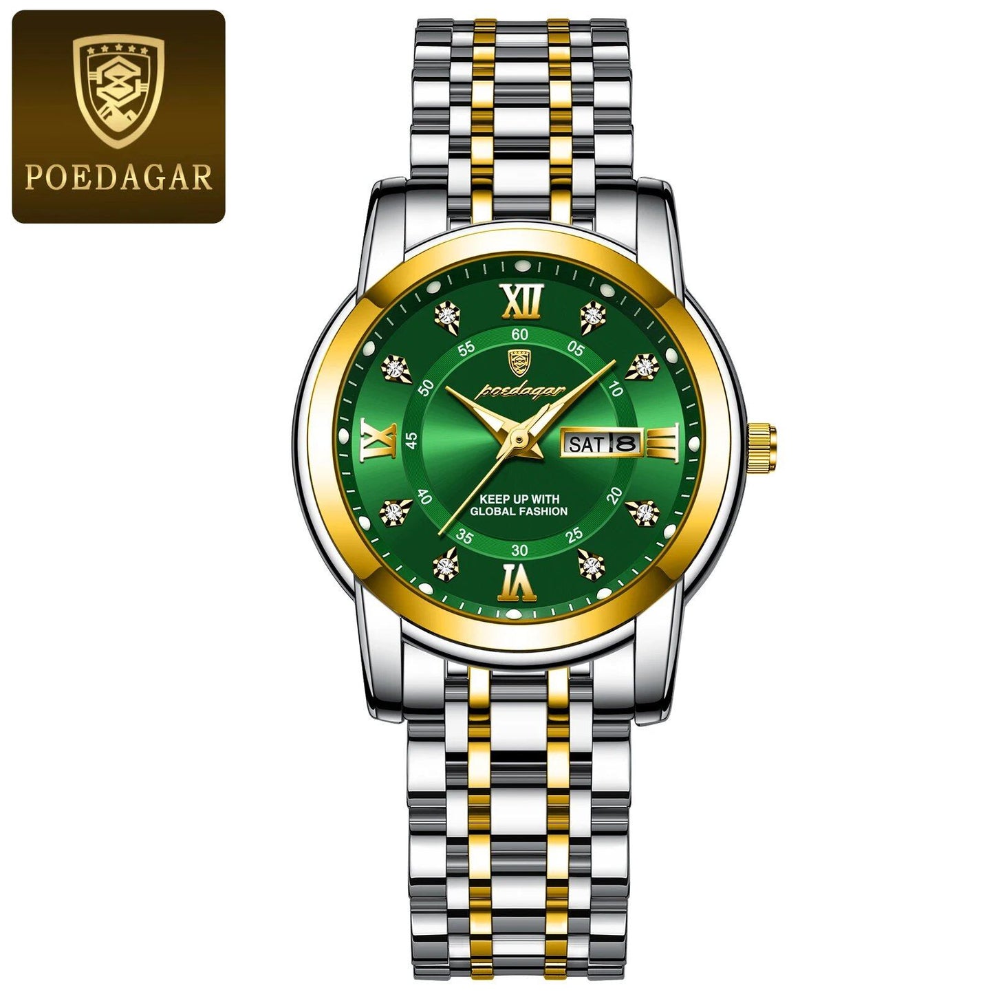 POEDAGAR Luxury Women's Watch, Waterproof, Luminous, Date and Day Display, Stainless Steel, Elegant Dress Quartz Movement, Color: 769 S, Parallel Import