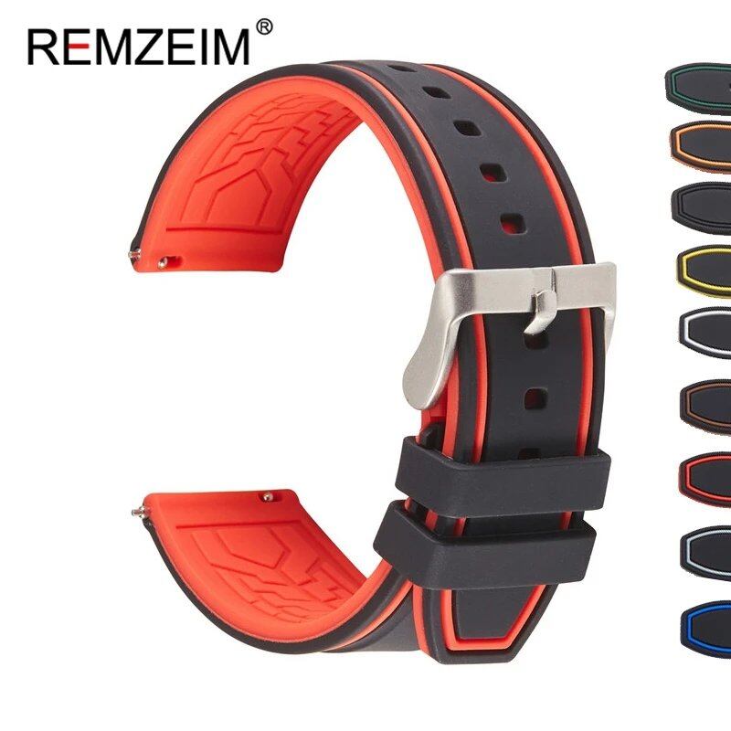 Premium Silicone Watch Band, Quick Release, Rubber, Replacement Watch Strap, Green, 20mm, 22mm, 24mm, Parallel Import