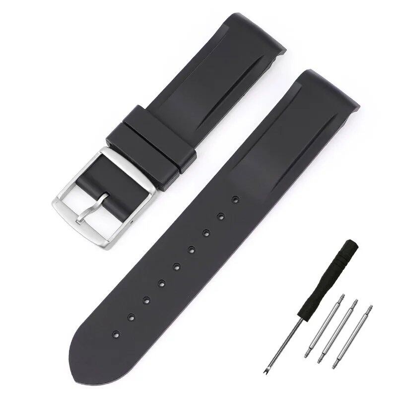 New 20mm Bent End Rubber Watch Strap for Omega Moonwatch, Joint Constellation, Men's Waterproof Sports Watch Band, Band Color: 20mm; Band Width: 20mm, Parallel Import
