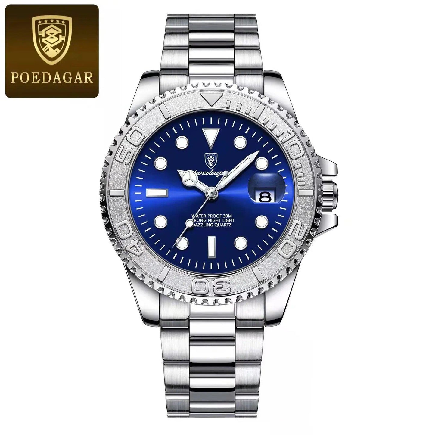 POEDAGAR Luxury Men's Business Quartz Watch, Water Resistant, Luminous Date Display, Stainless Steel, Gift Box Included, Color: 680, Parallel Import