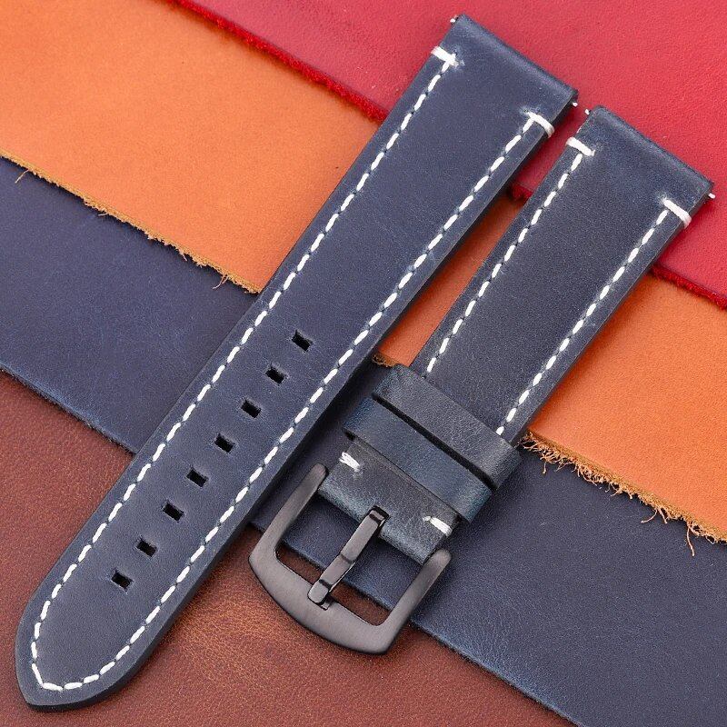 Genuine Leather Watch Band, Vintage Strap, 7 Colors, 18mm, 20mm, 22mm, 24mm, Women's and Men's, Cowhide Leather, Smartwatch Strap, Accessories, Band Color: mm, Parallel Import