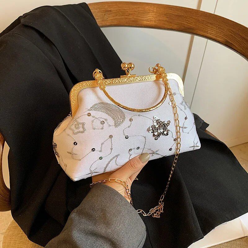 Elegant Evening Top Handle Bag for Women, Small Handbag, Stylish Chain Shoulder Bag, Tote, Clutch, Purse, Parallel Import