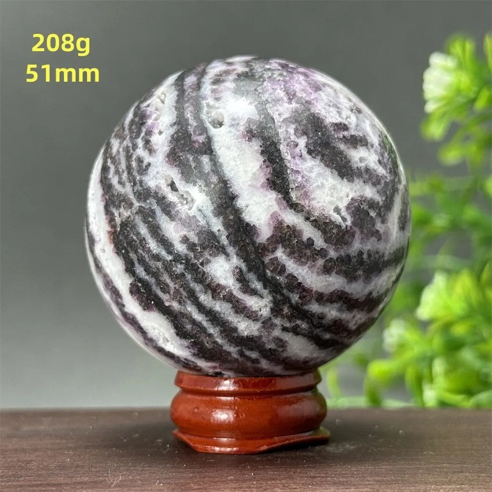 Natural Purple Zebra Fluorite Ball for Reiki Healing, Spiritual Meditation, Chakra Therapy, Magic, Ritual, Divination, Home Decoration, with Stand, Color: A, Parallel Import