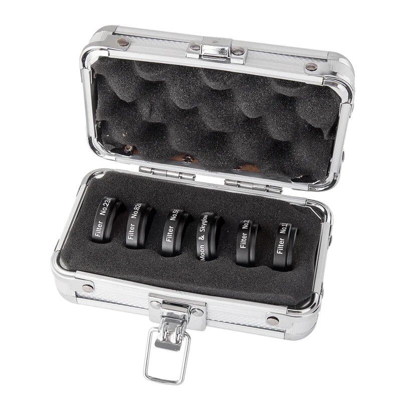 1.25-inch Color Astro Filter Set (6-Piece Set) for Telescope Eyepieces, Planet and Nebula Filters, Sky Glow Reduction, Color: 6-Color Filter Set (Boxed), Parallel Import