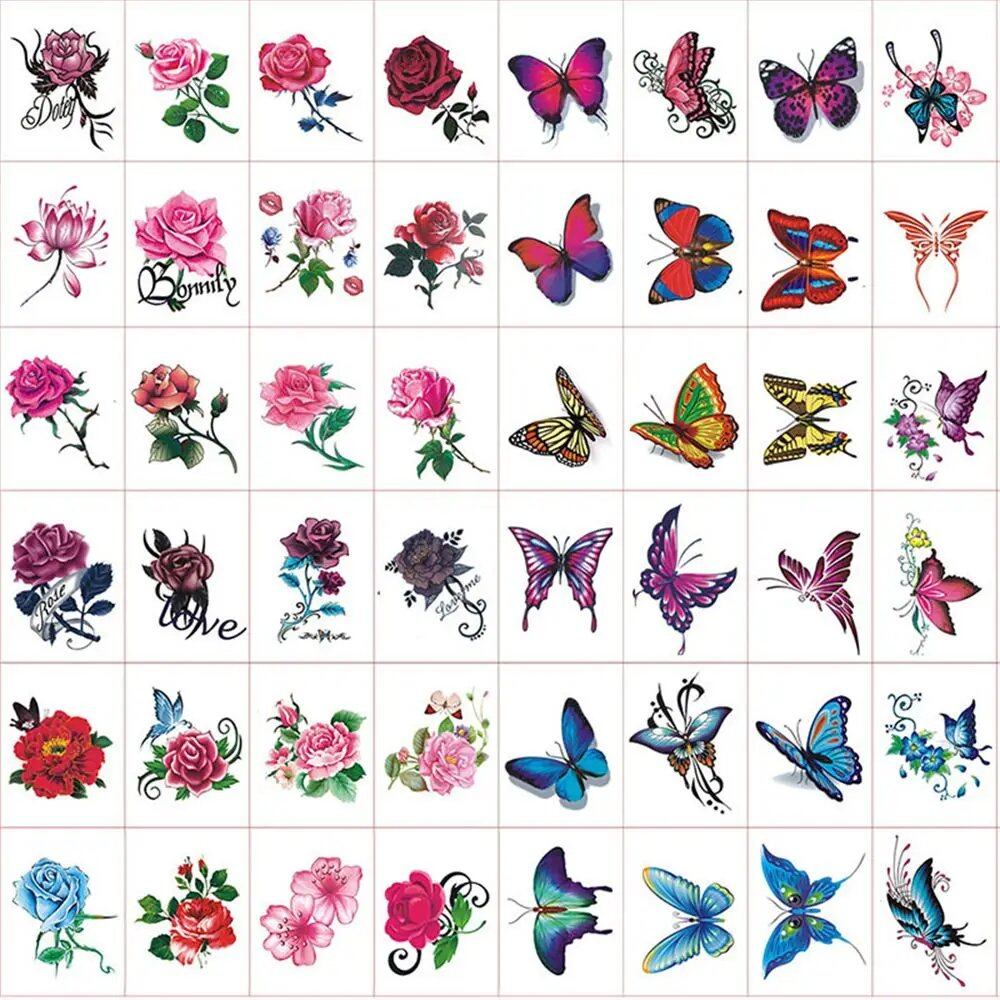 10/20/30/50 Sheets of Waterproof Temporary Tattoo Stickers, Removable Body Art, Butterfly and Flower Designs for Men and Women, Stylish, Imported