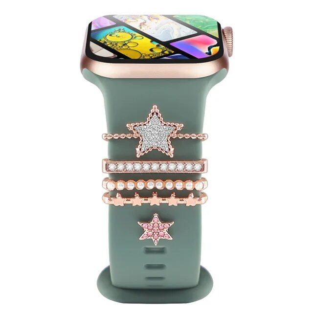 Diamond Jewelry-Embossed Band for Apple Watch Ultra 2, 9, 8, and 7, Compatible with Samsung and Huawei, 20/22mm Bracelet Strap, Band Color: ; Ships from: Parallel Import