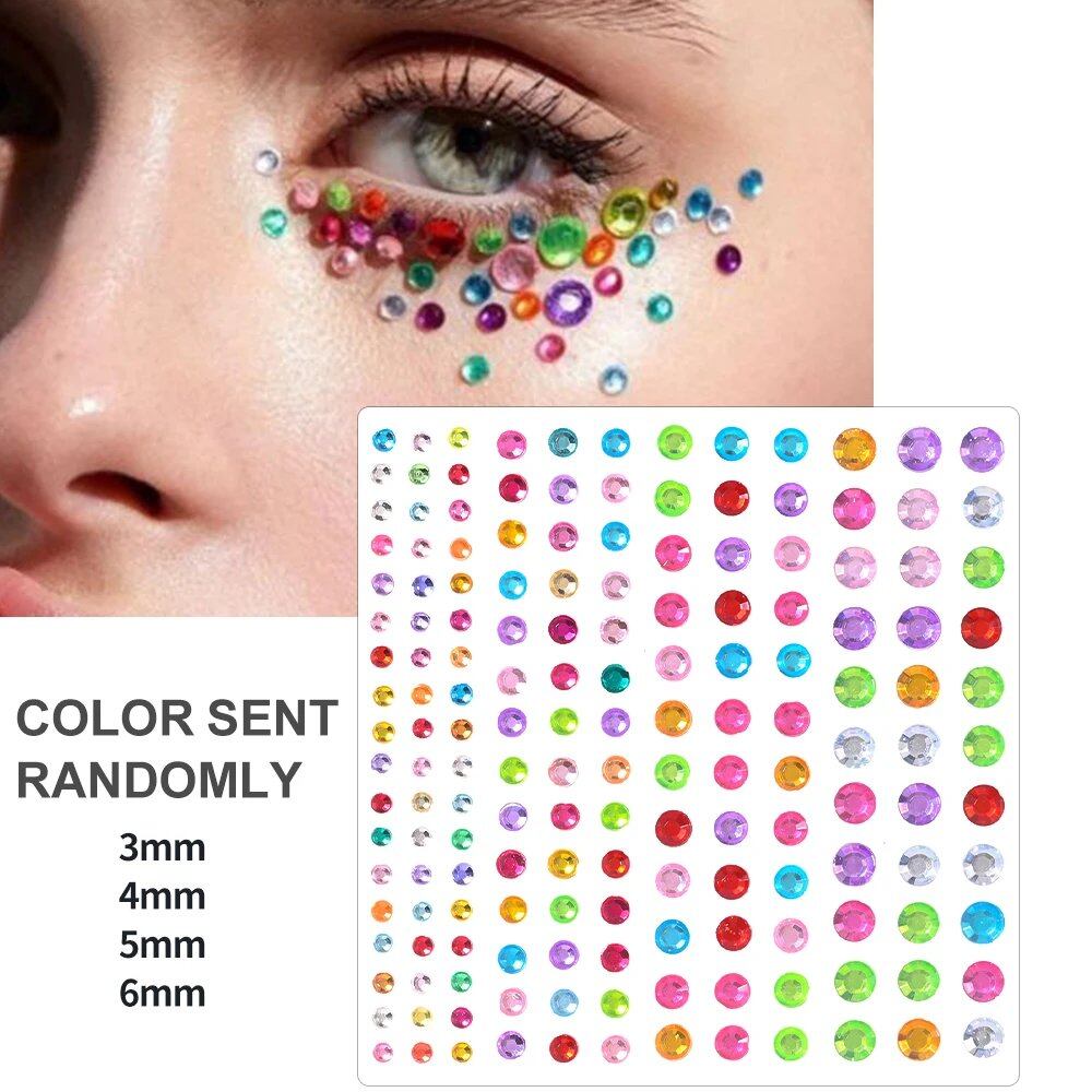 1/5/8-Piece 3D Face and Eye Tattoo Stickers for Party Makeup, Diamond Rhinestone Stickers, Self-Adhesive Mixed Crystal Face Decoration Stickers, Parallel Import
