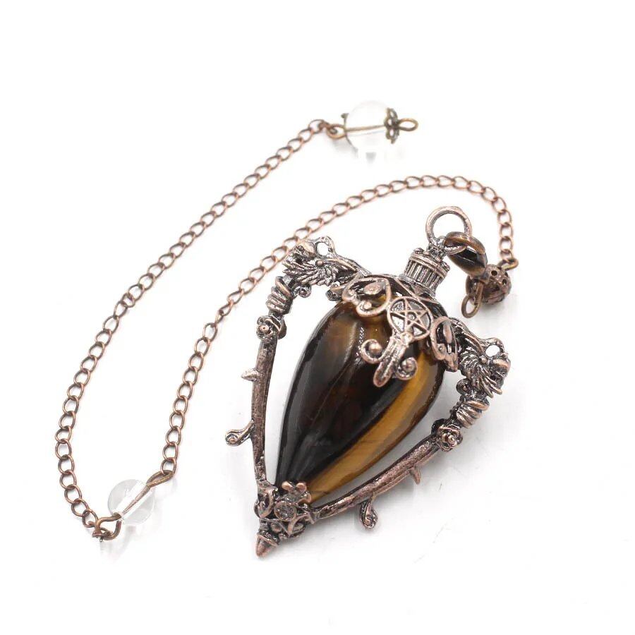 Large Natural Stone Pendant, Crystal Pendulum, Divination, Black Obsidian, Amethyst, Lapis Lazuli, Pink Quartz, Reiki, Spiritual, Pendulum, X210, Metal Color: Parallel Import